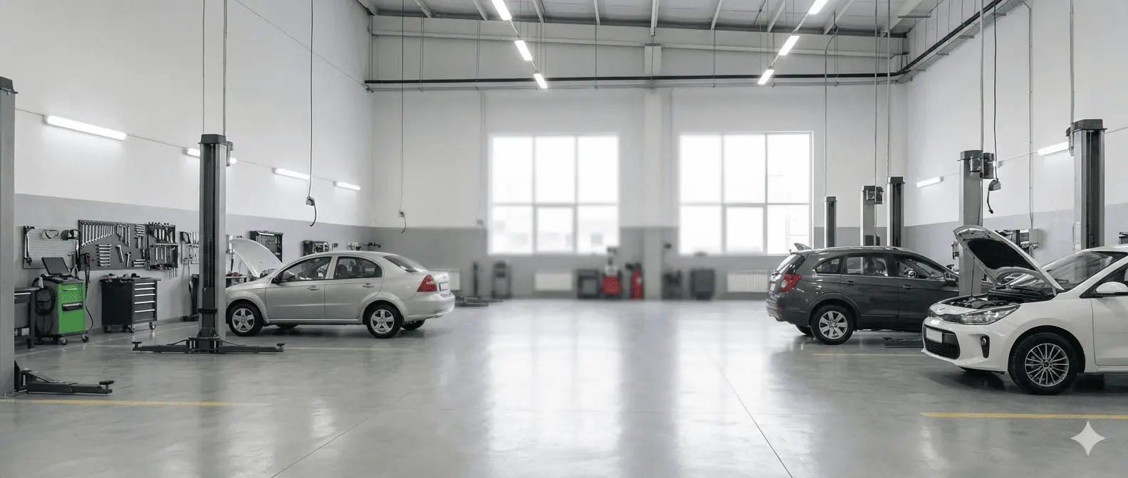 Garaje con carros y elevadores